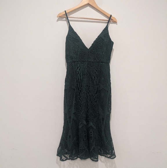 Aijek Green Love Is Embroidered Fit and Flare Lace Dress - Picture 9 of 15